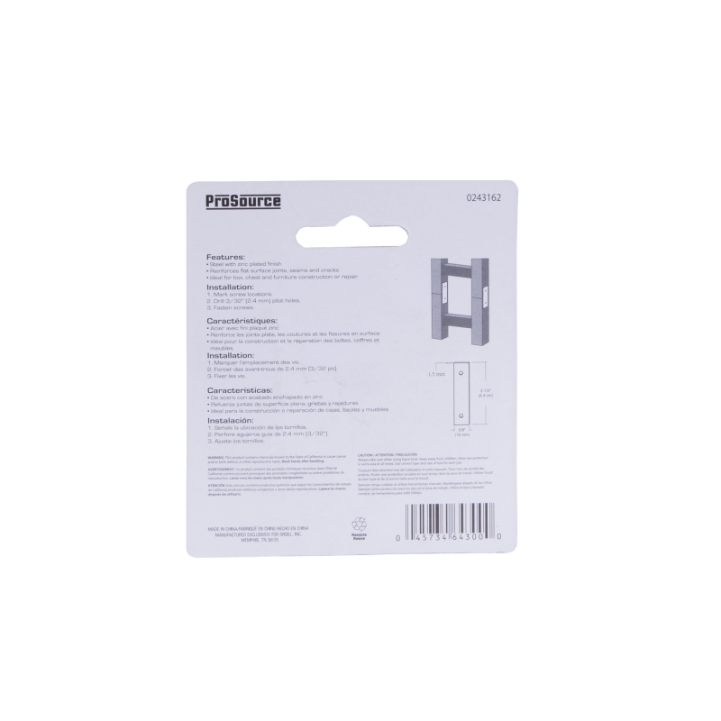 ProSource MP-Z025-C4PS Mending Plate, 2-1/2 in L, 5/8 in W, Steel, Screw Mounting